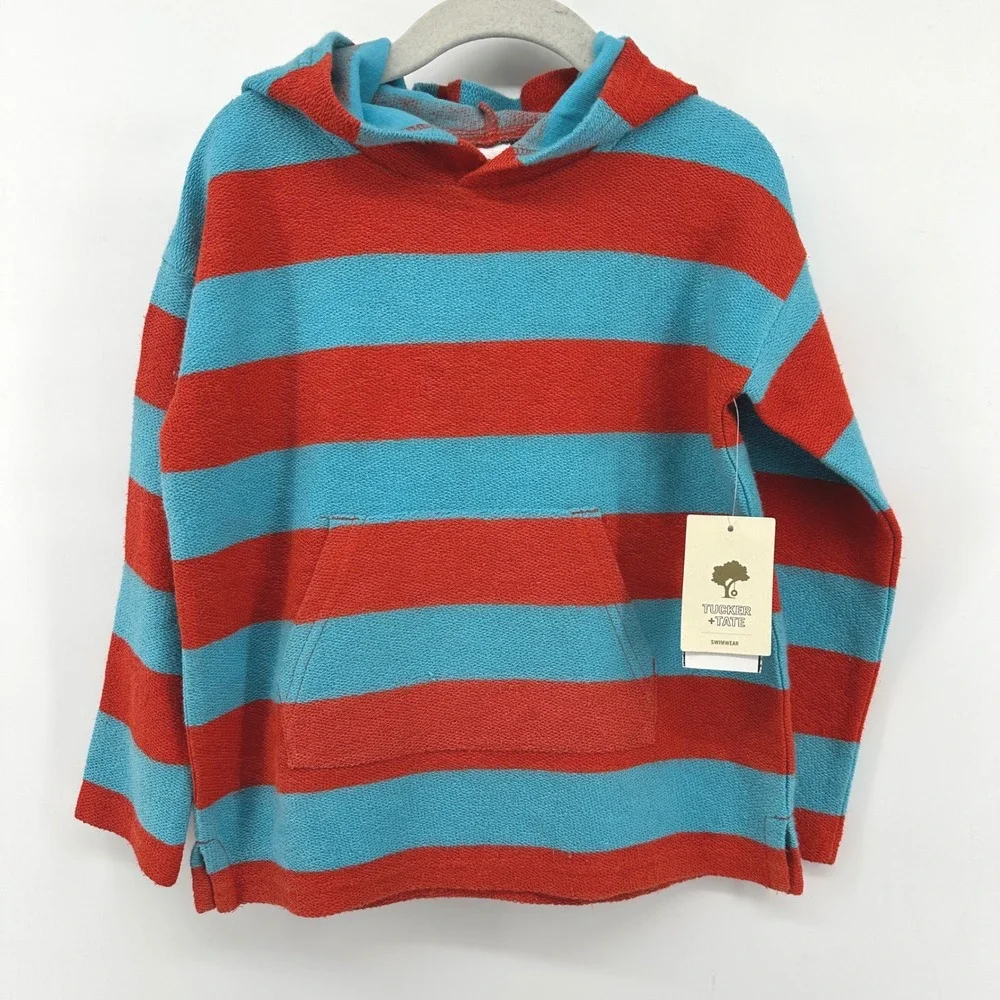 Tucker + Tate Kids Orange Blue Striped Terry Cloth Hooded Cover Up TT460263LB 3T